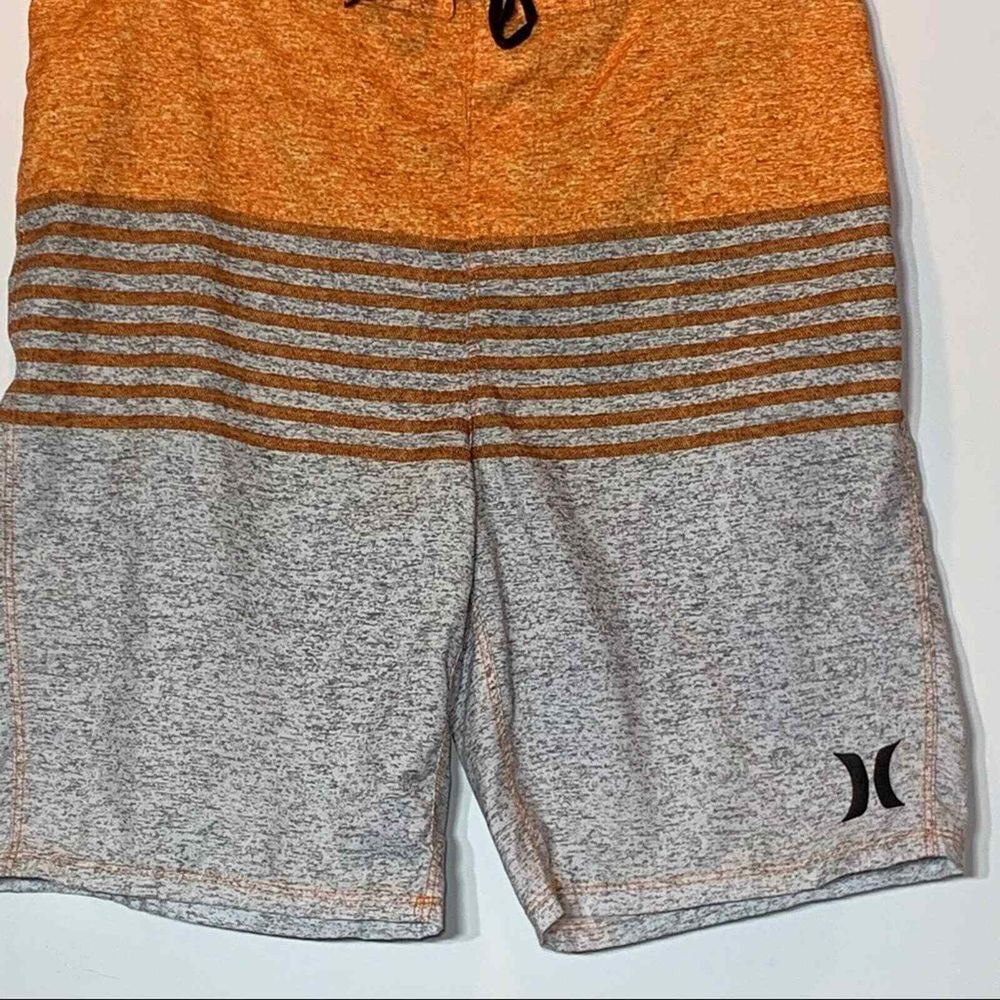 EUC Hurley Board Shorts Swim Trunks Orange and Gray Striped Size 32 - Picture 3 of 6